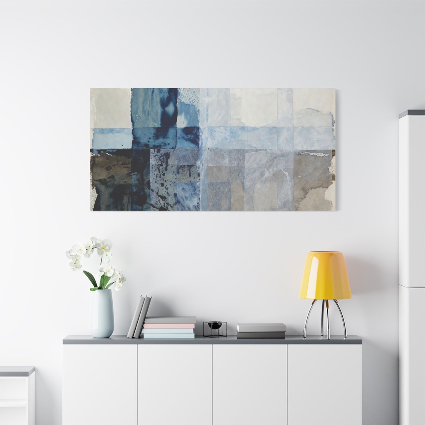 Abstract Blue Geometric Canvas Art — Stretched Matte Wall Decor