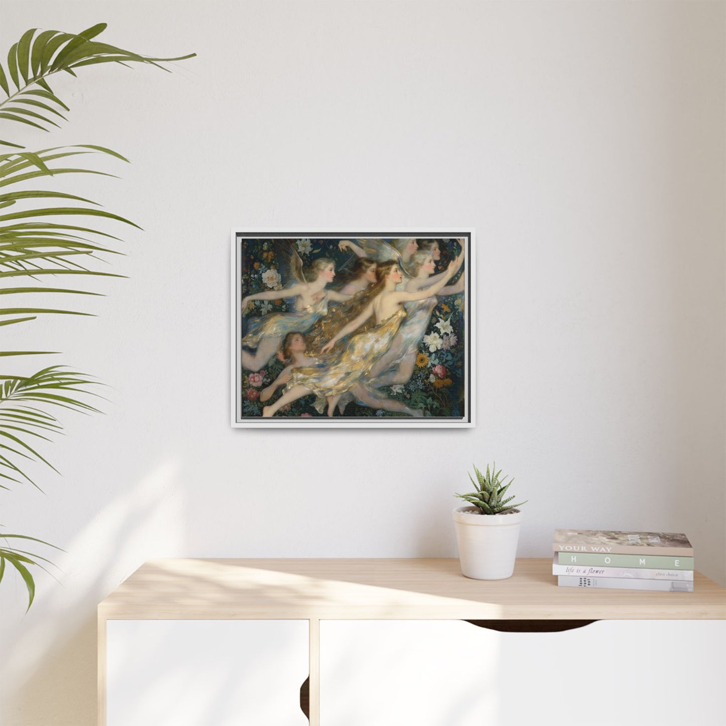 Framed Matte Canvas Wall Art — Vintage Fairies & Floral Painting