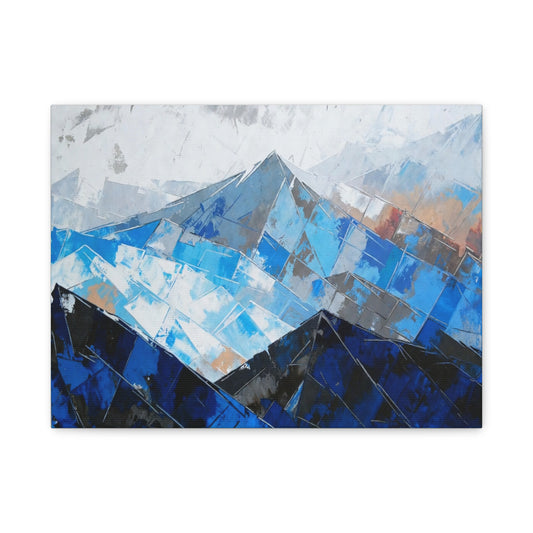 Blue Abstract Mountain Canvas Print – Modern Geometric Landscape Wall Art