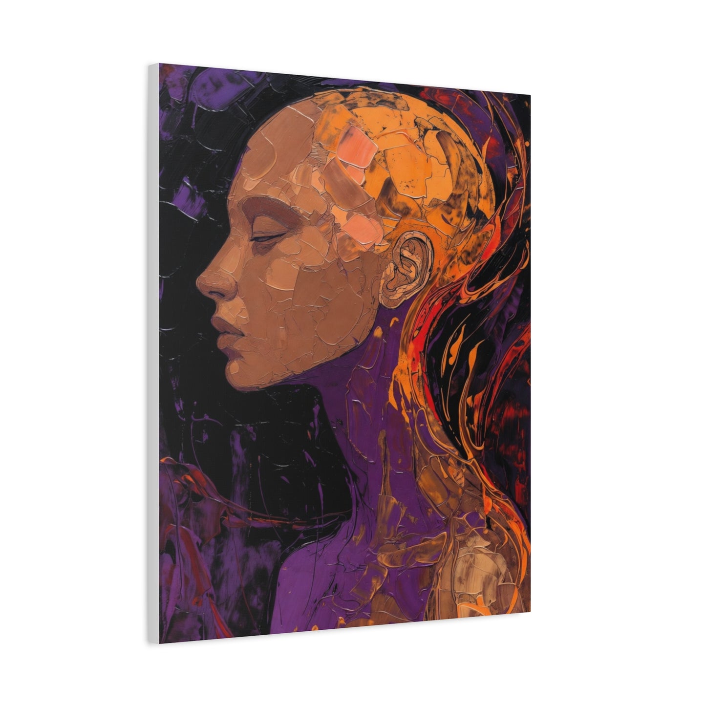 Abstract Portrait Canvas - Meditative Female Profile in Purple & Orange