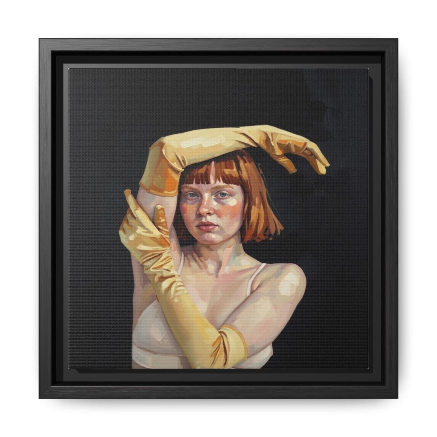 Framed Matte Canvas Art – Portrait of Woman in Yellow Gloves