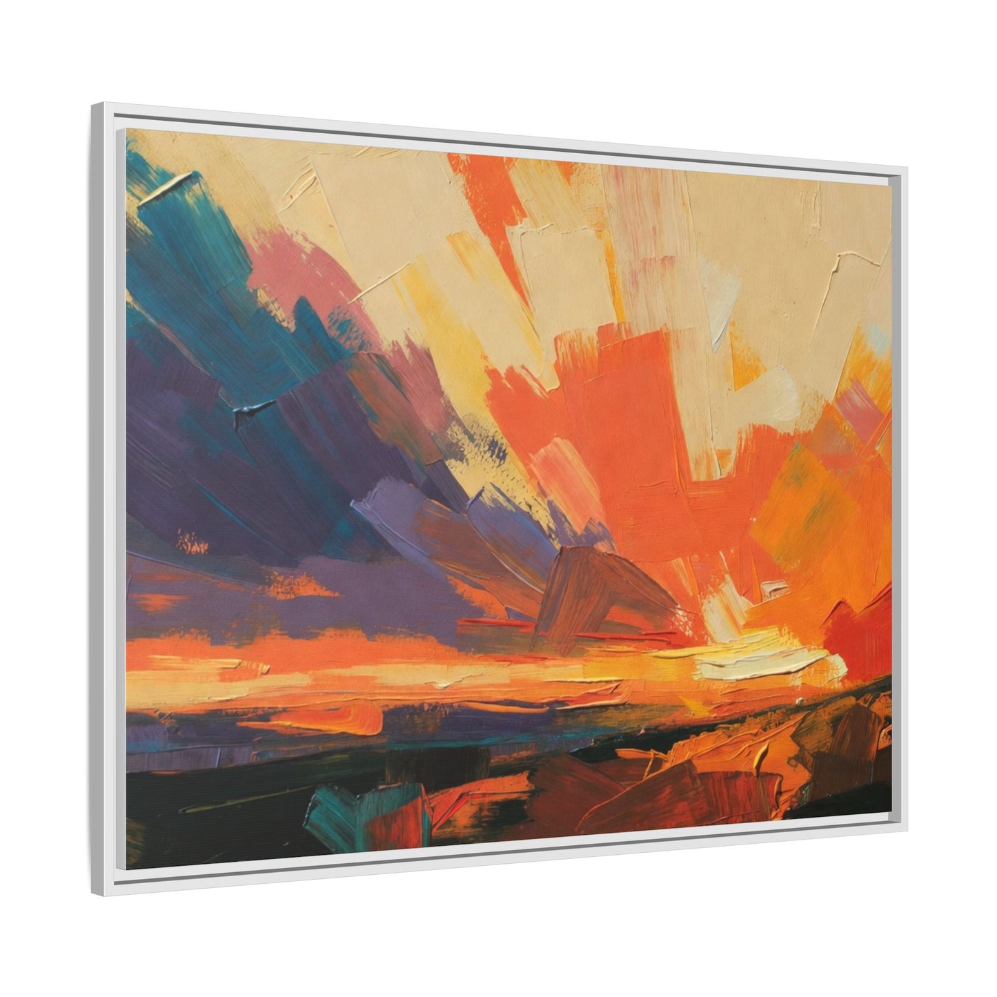 Framed Abstract Sunset Canvas Art – Multicolor Matte Wall Decor