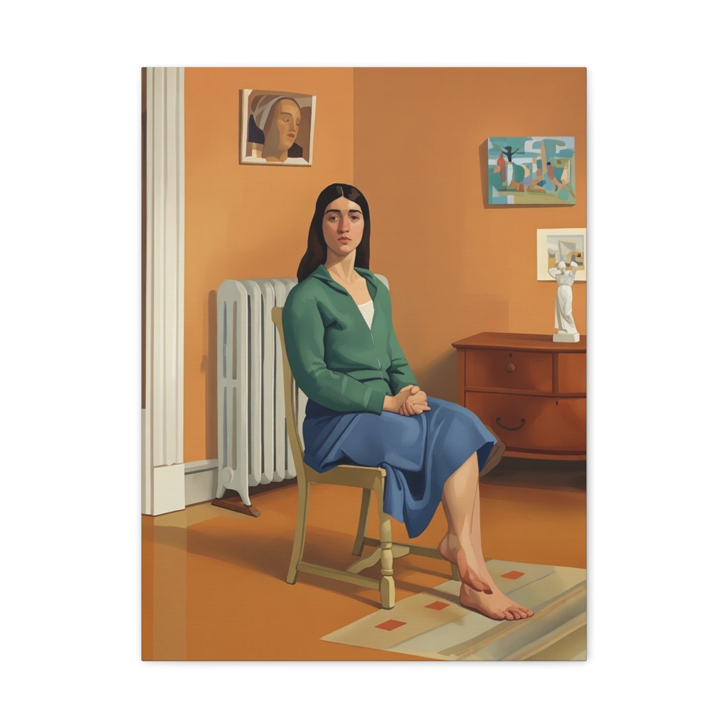 Portrait Canvas Print — Seated Woman Matte Stretched Wall Art