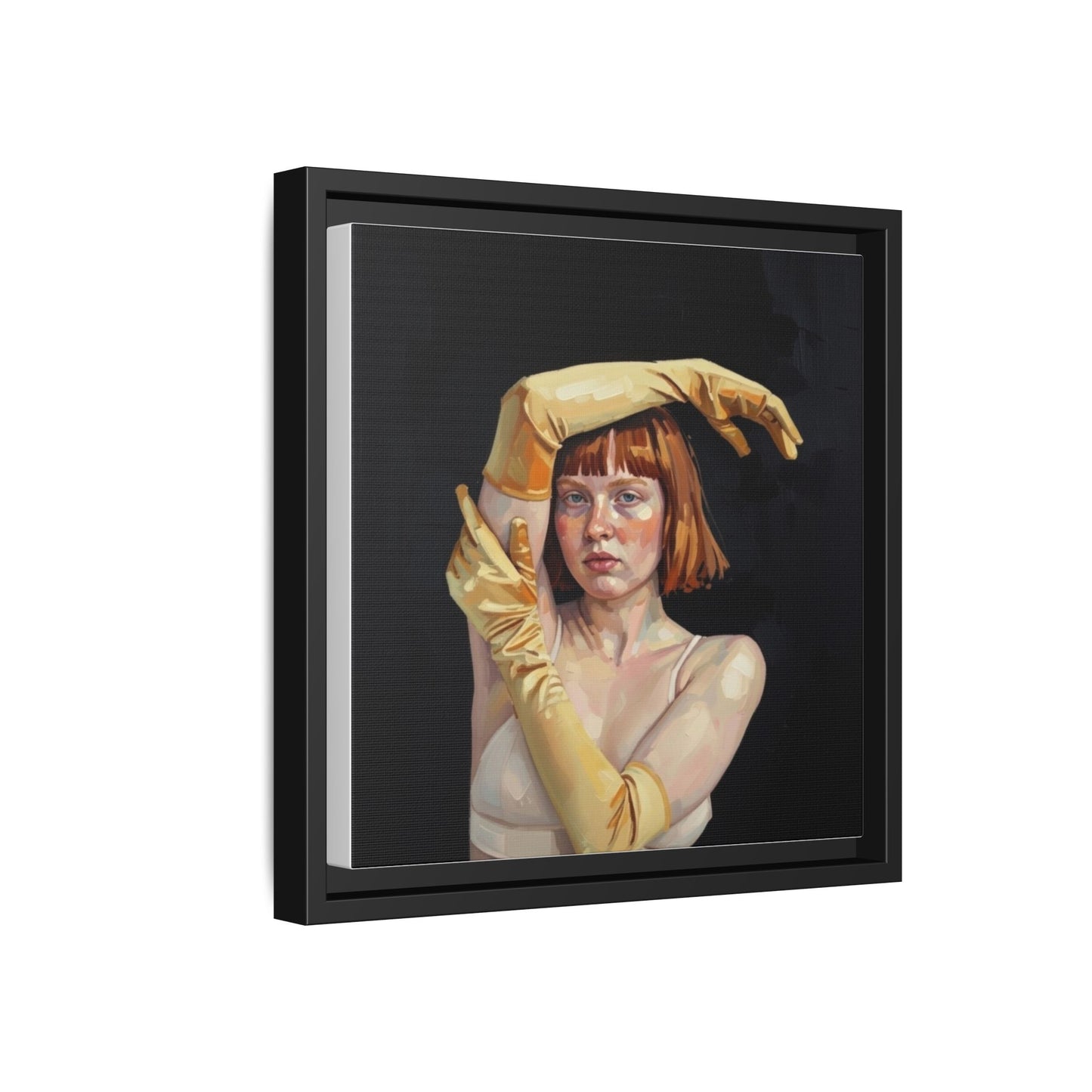 Framed Matte Canvas Art – Portrait of Woman in Yellow Gloves