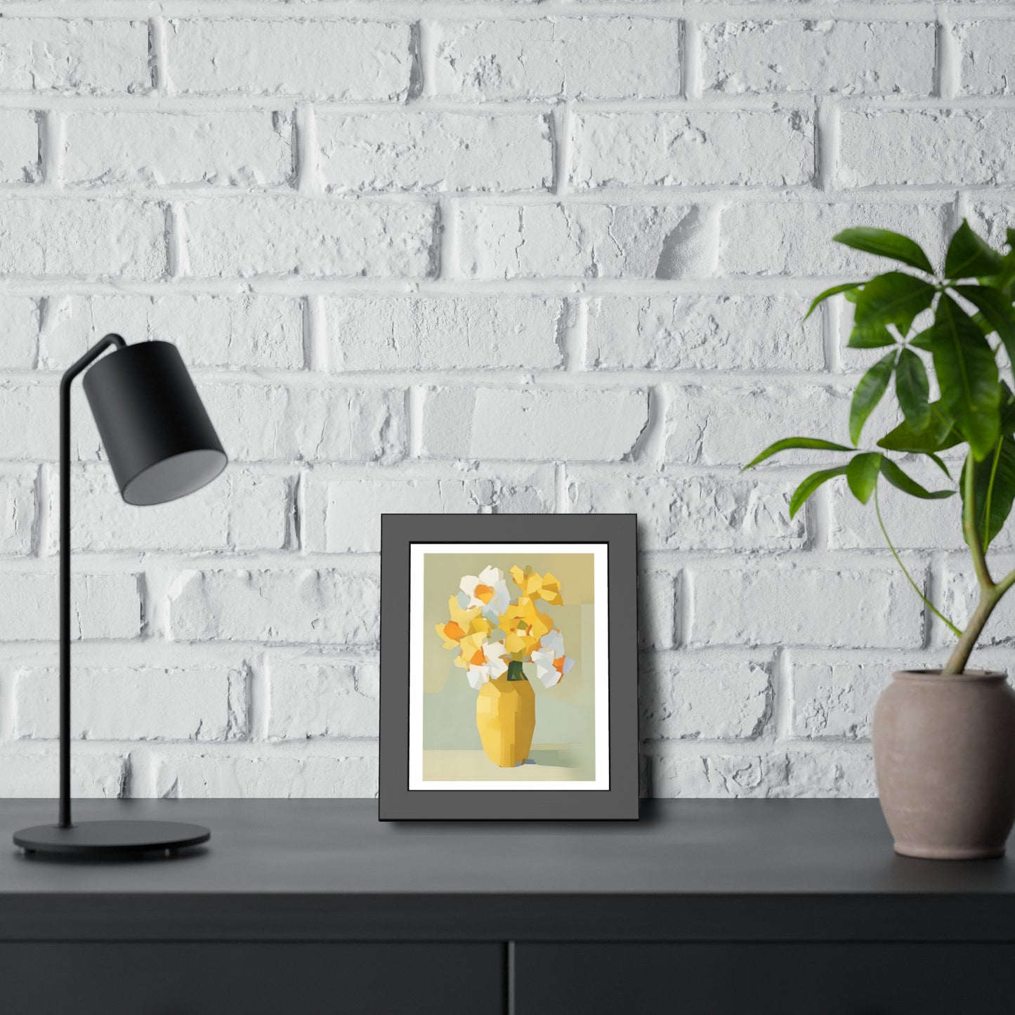 Framed Poster — Yellow Floral Vase Wall Art (Modern Abstract Bouquet)