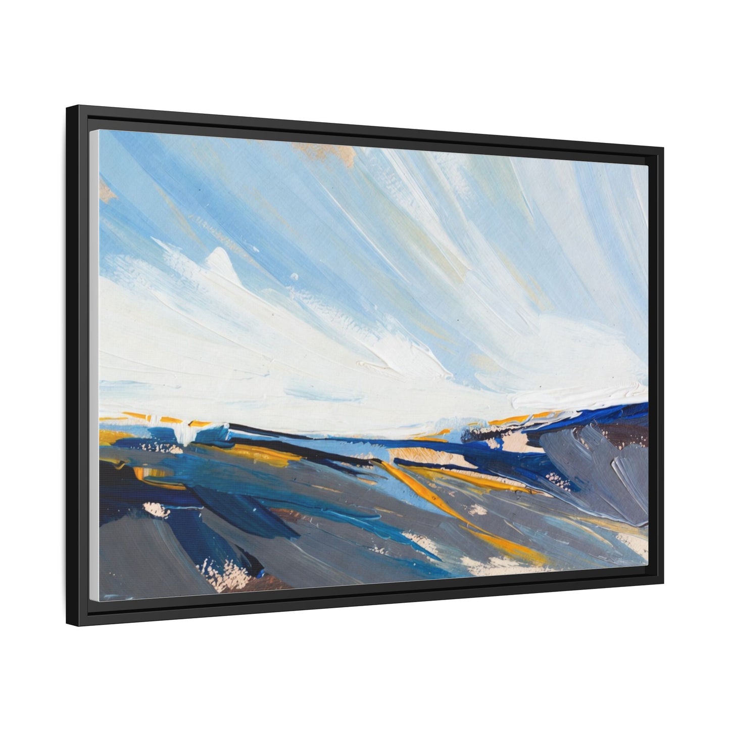 Framed Abstract Seascape Canvas Print — Matte Multi‑Color Wall Art