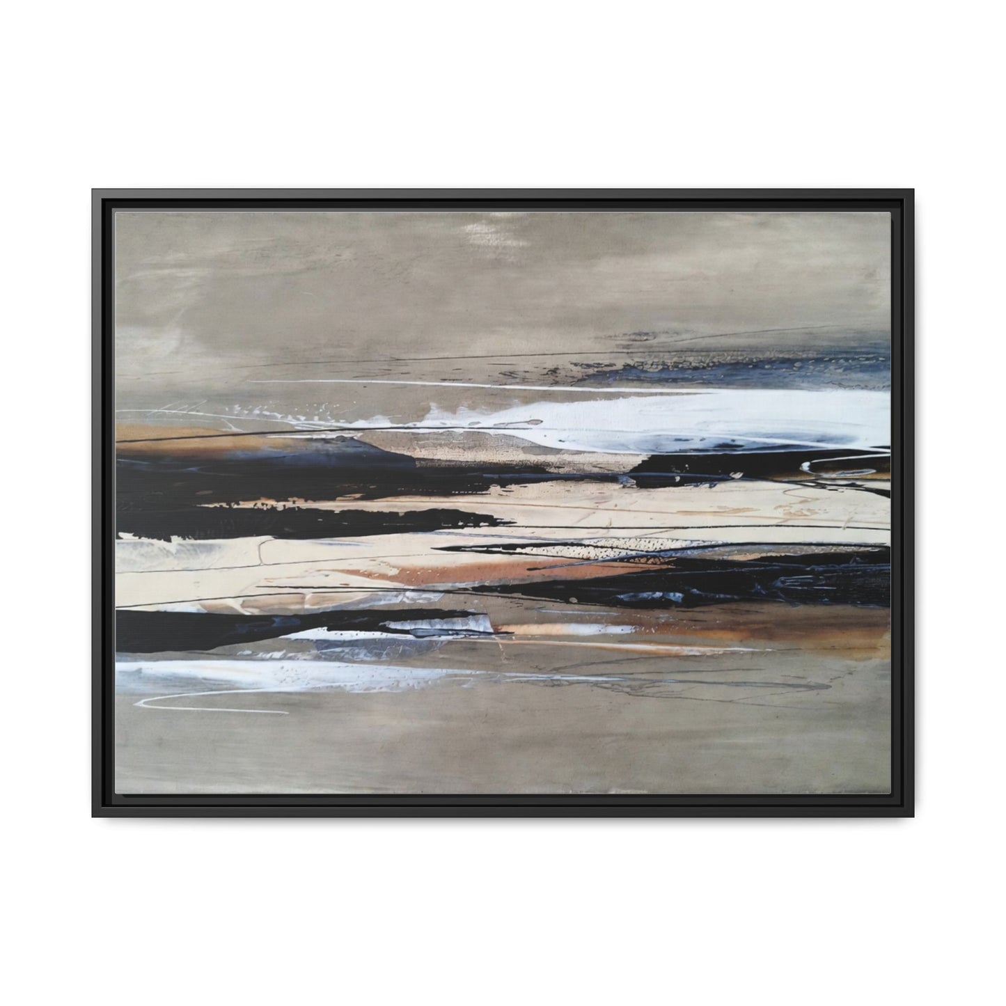 Abstract Seascape Matte Canvas Framed Wall Art — Neutral Coastal Landscape