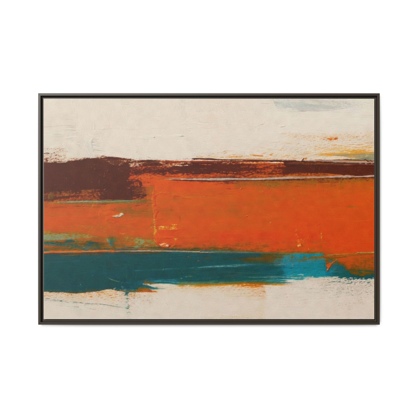 Abstract Horizon Matte Canvas Framed Print — Modern Orange Teal Wall Art