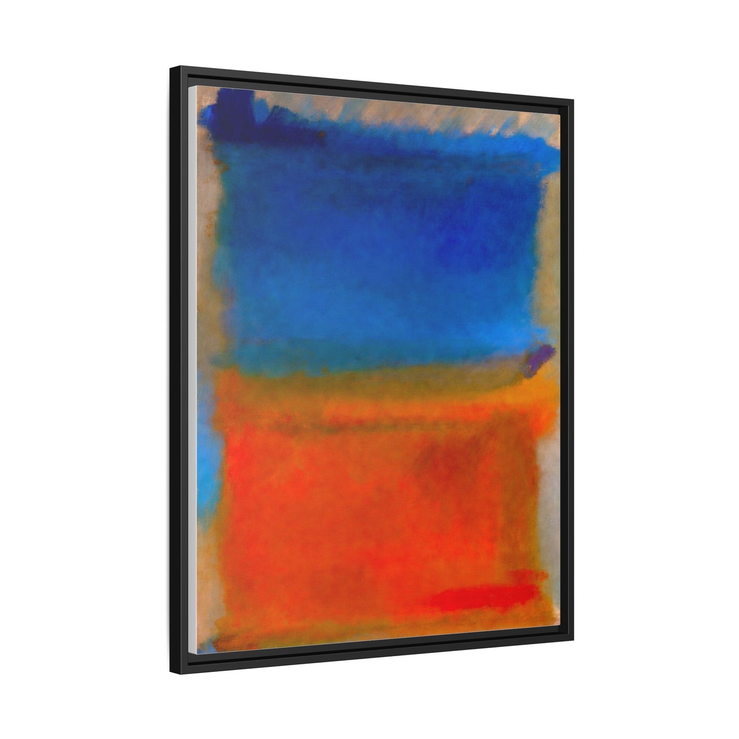 Abstract Color Block Matte Canvas Framed Wall Art — Blue & Orange Modern Painting