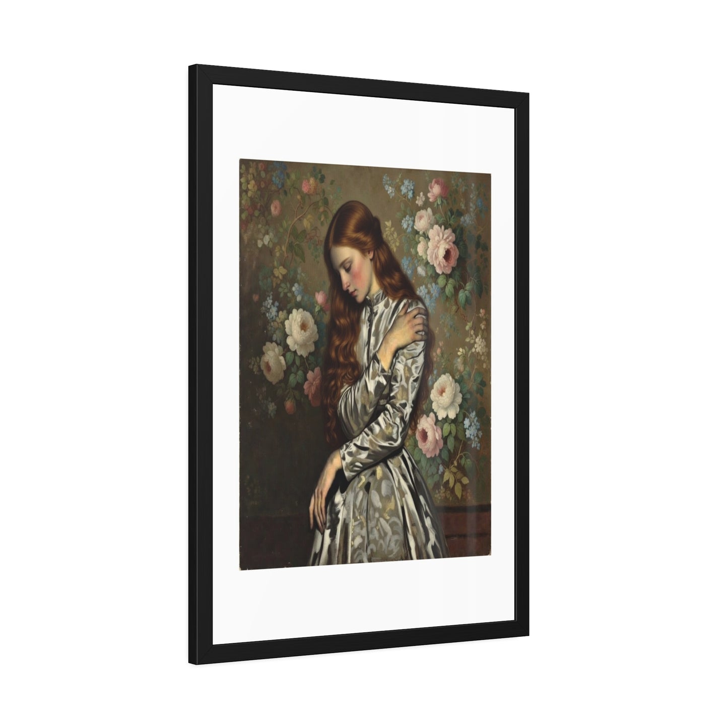 Framed Art Print — Vintage Portrait with Floral Background