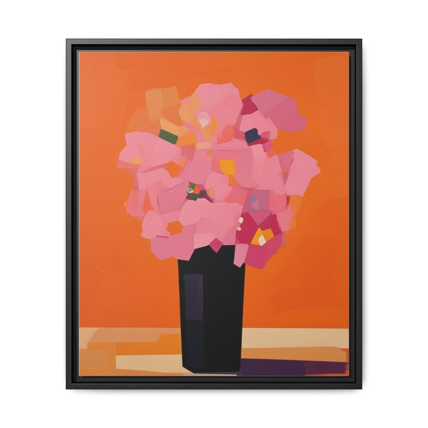 Framed Floral Canvas Art — Pink Bouquet on Orange Background