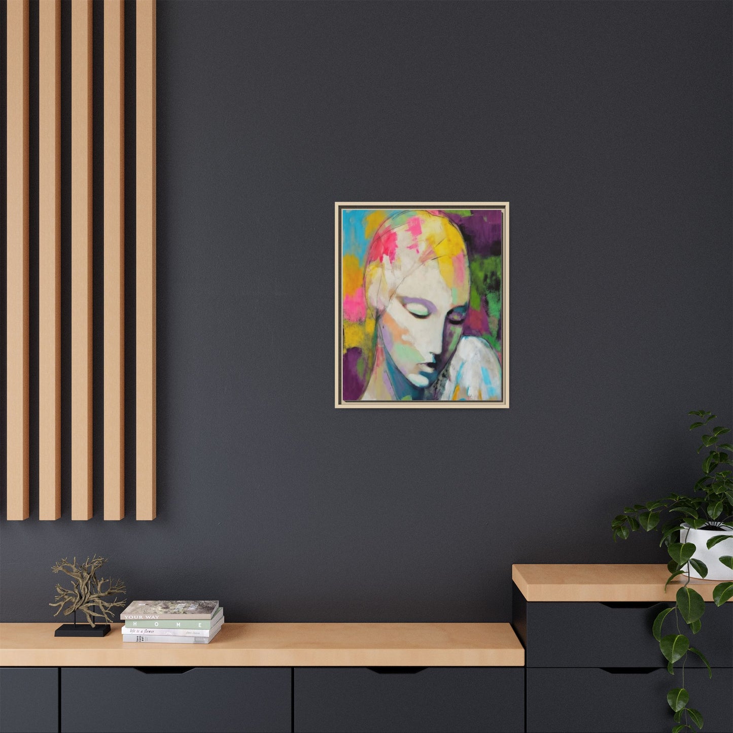 Framed Matte Canvas Art - Colorful Abstract Portrait
