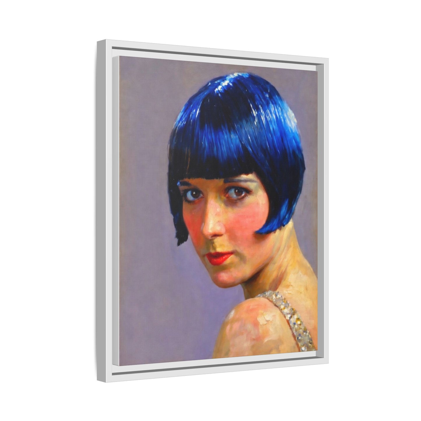 Framed Matte Canvas Art Print — Vintage Portrait with Blue Bob