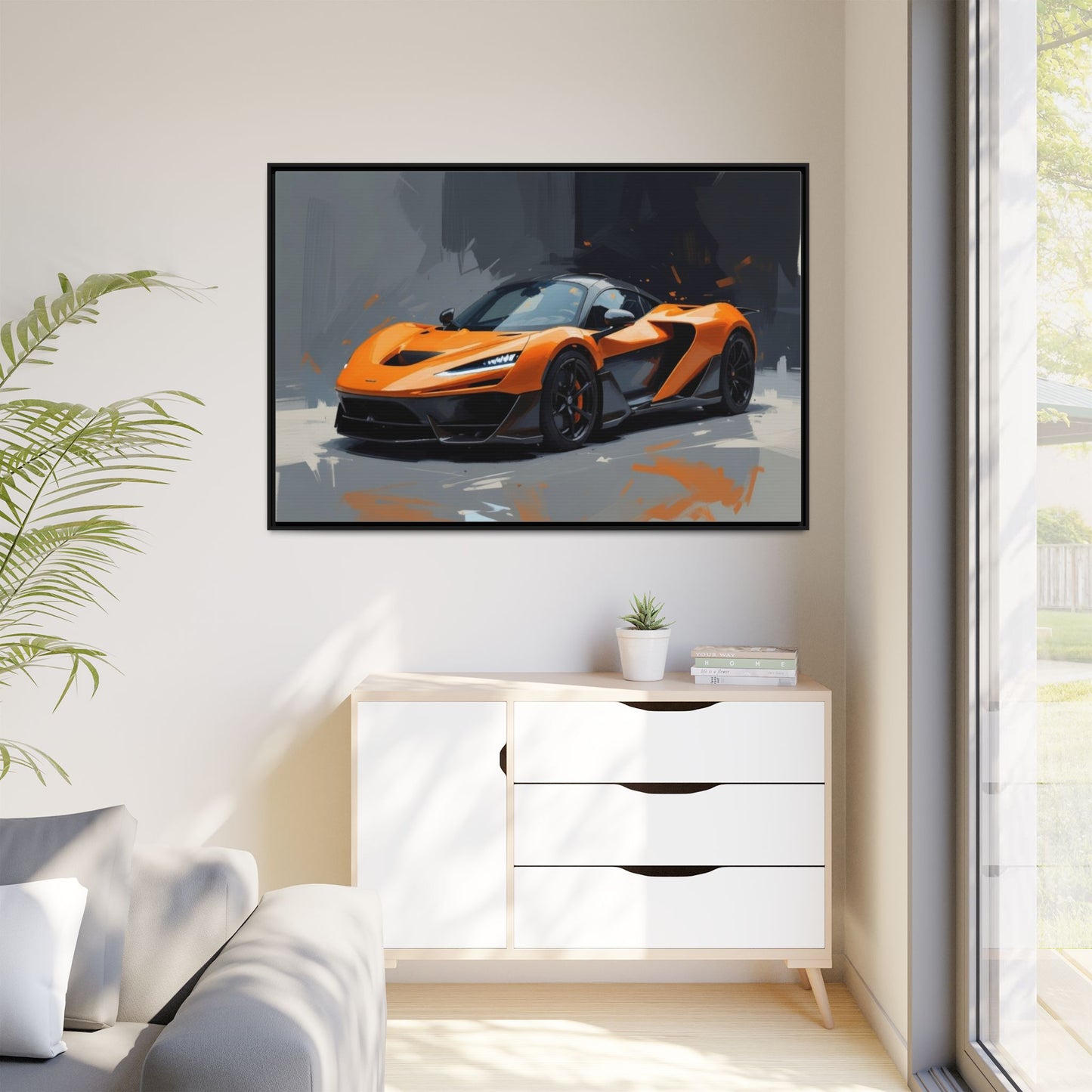 Framed Matte Canvas — Orange Sports Car Print