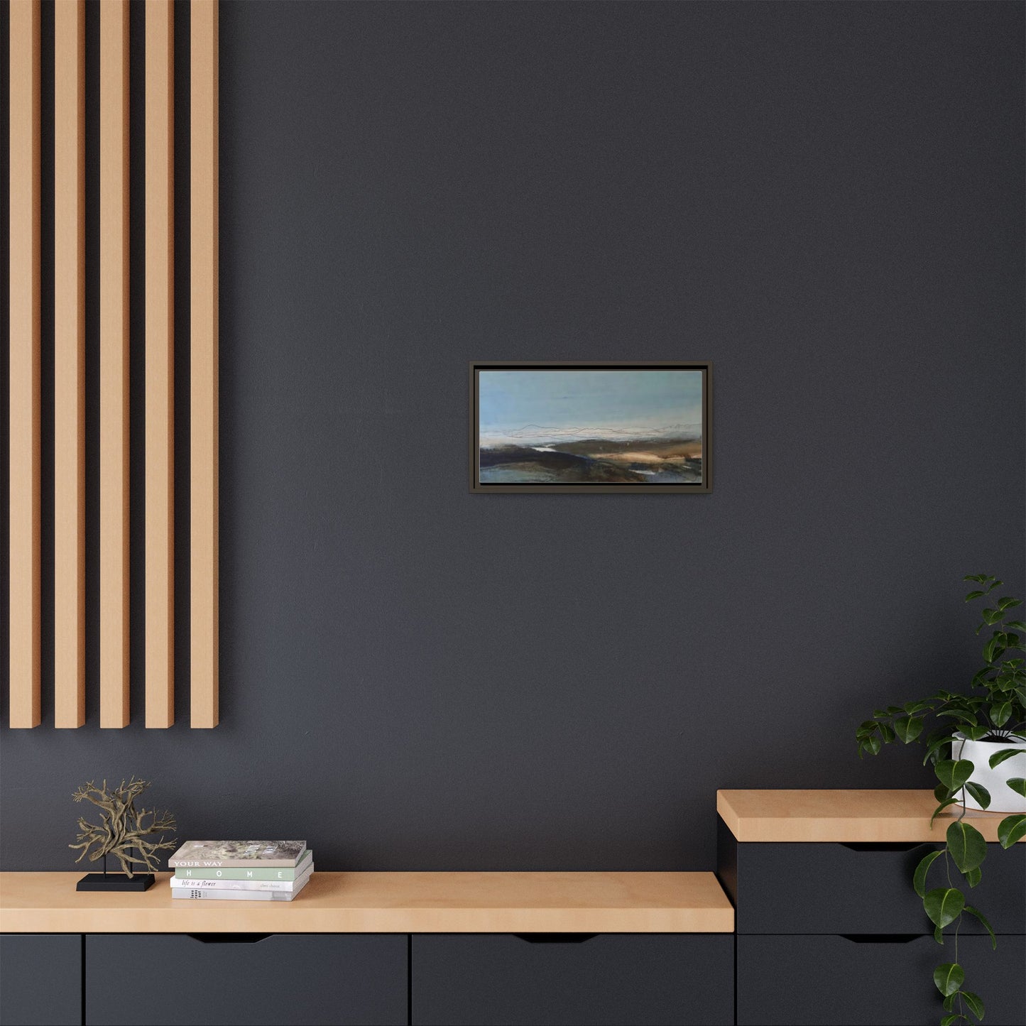 Framed Matte Canvas Wall Art — Serene Abstract Blue Landscape