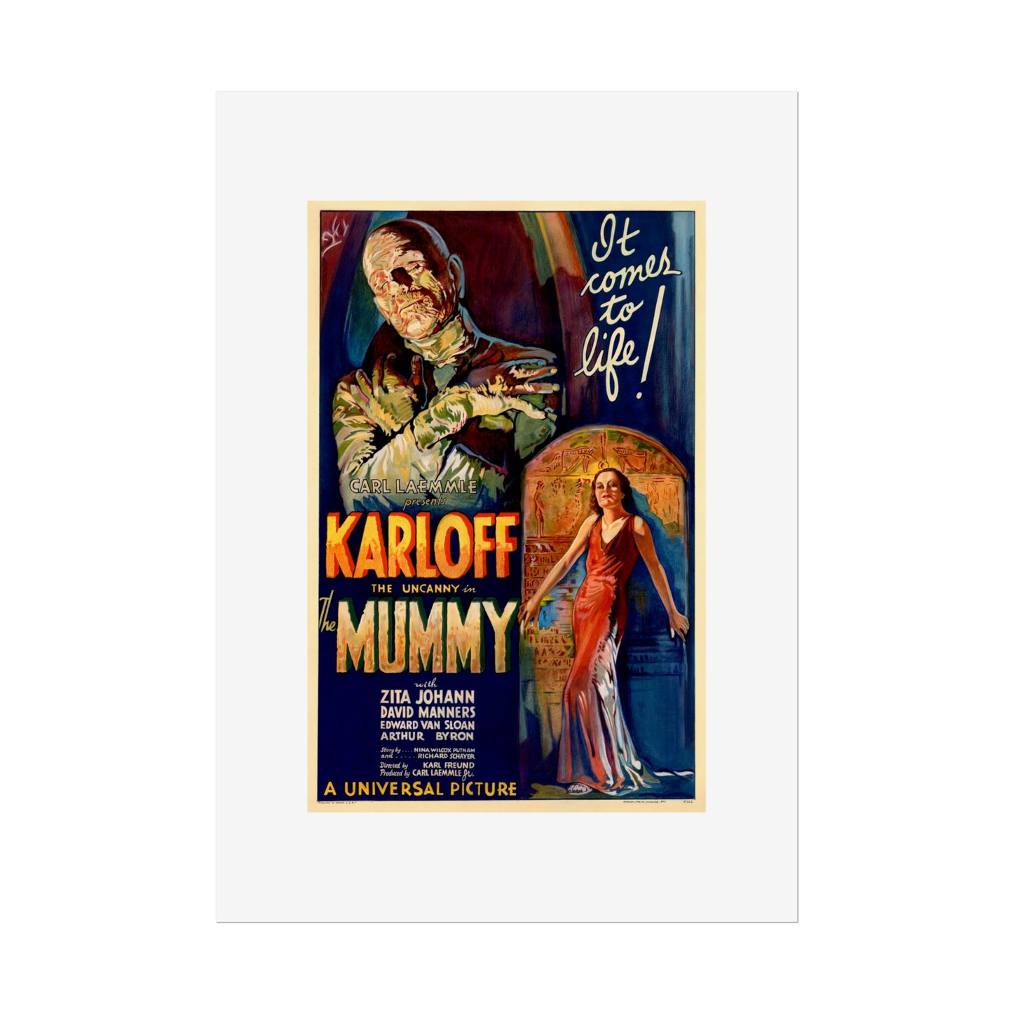The Mummy 1932 film poster by Karoly Grosz Wall Art Print (Karloff "It Comes to Life!")