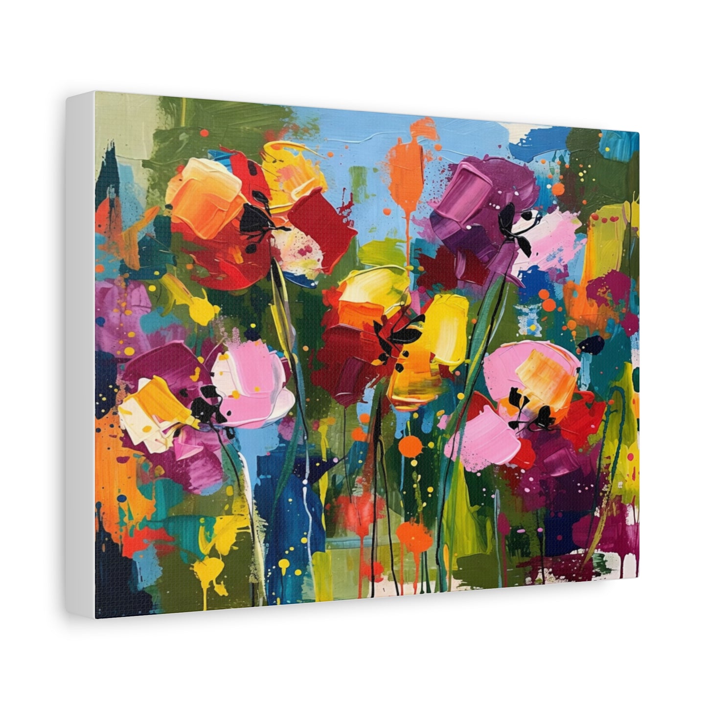 Vibrant Abstract Floral Canvas — Colorful Poppy Wall Art, Matte Stretched 1.25"