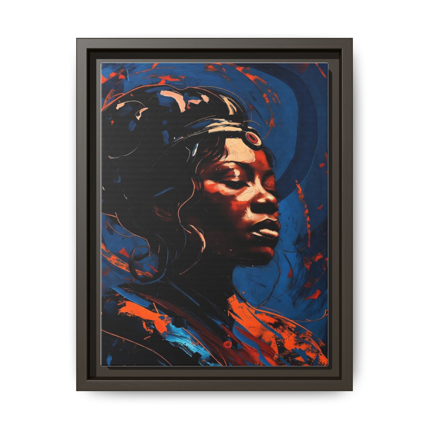 Framed Matte Canvas Art - Vibrant Portrait of a Black Woman (Multi-Color)