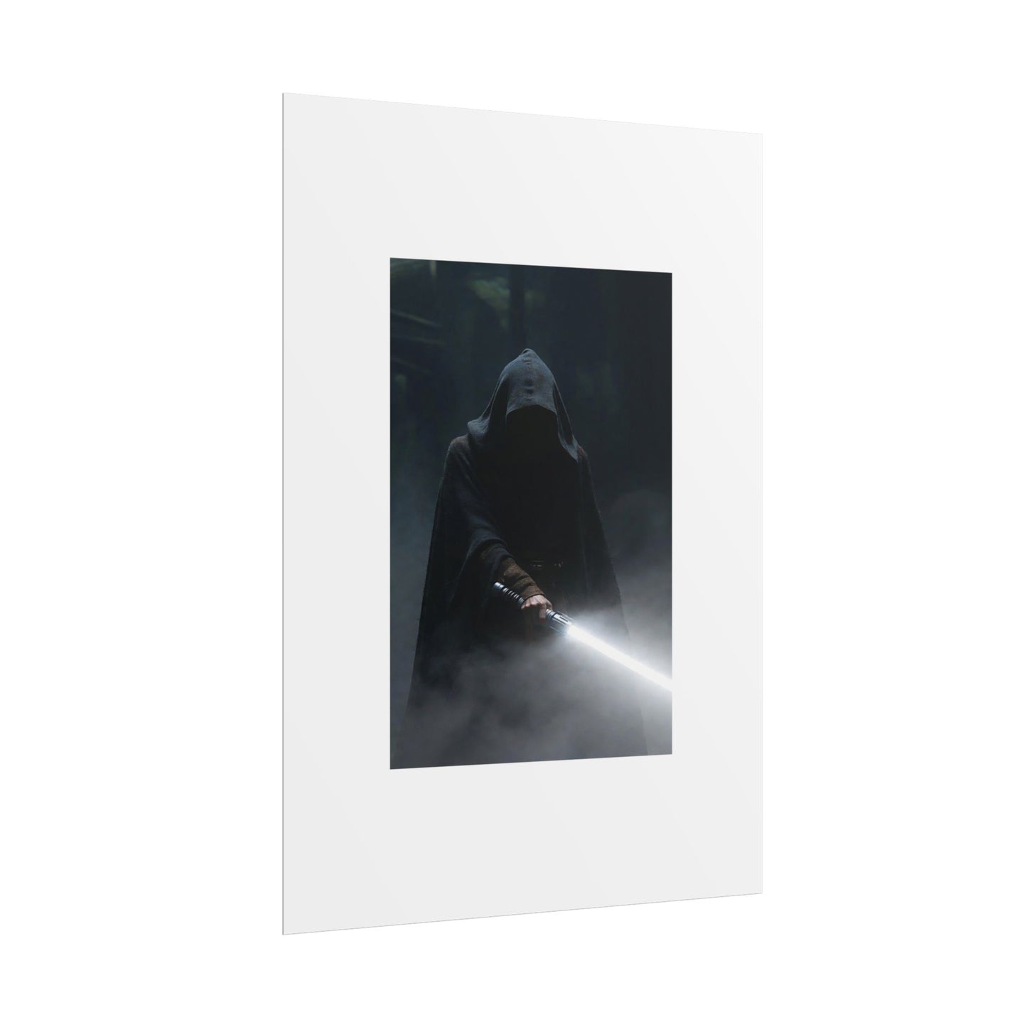 Dark Hooded Warrior Lightsaber Poster — Rolled Sci‑Fi Wall Art