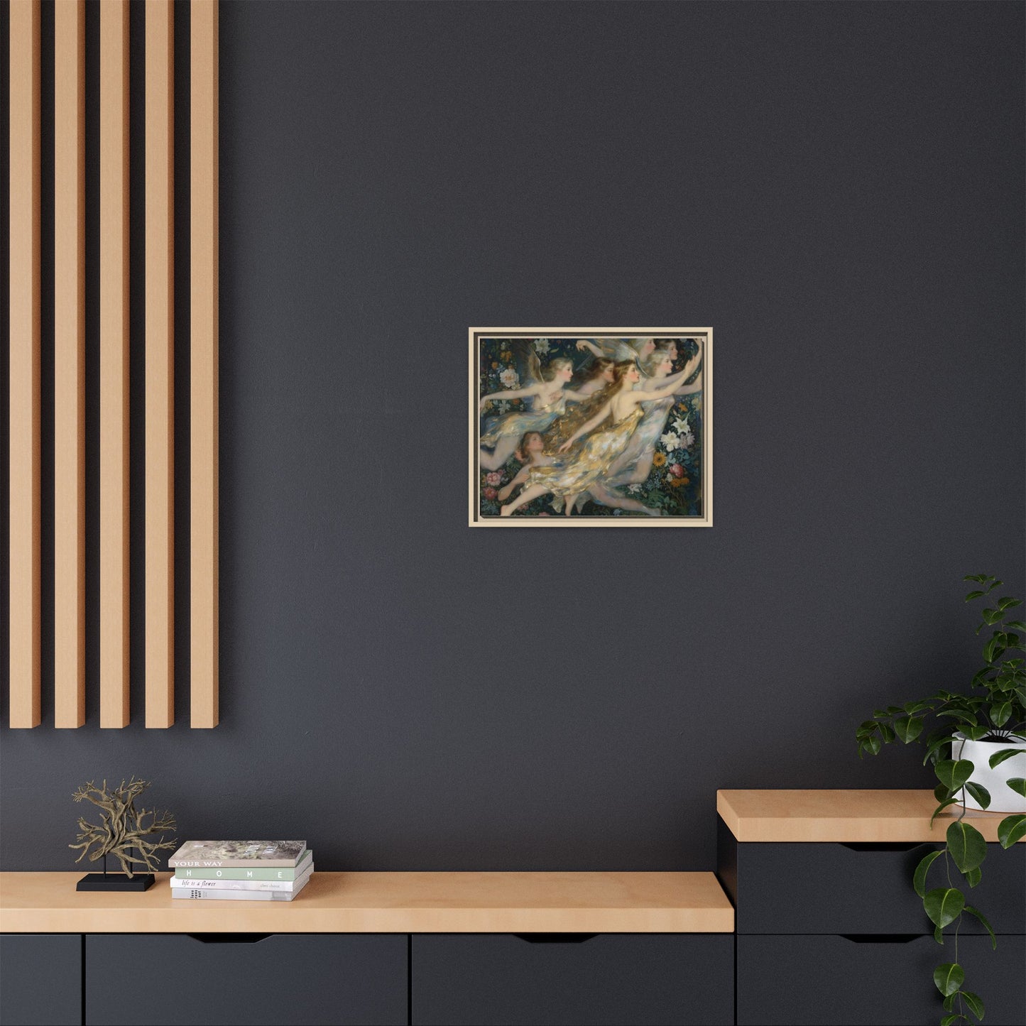 Framed Matte Canvas Wall Art — Vintage Fairies & Floral Painting