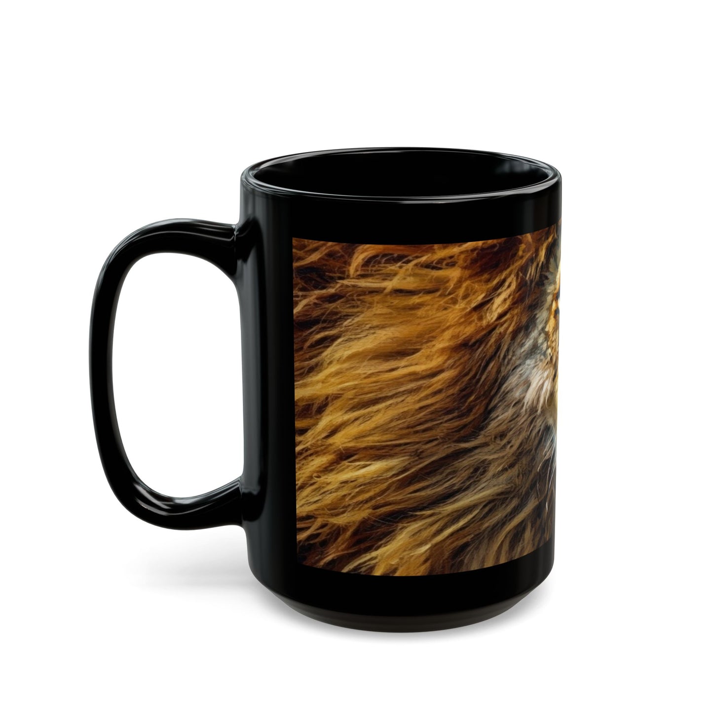 Lion Portrait Black Ceramic Mug — Majestic Wildlife Coffee Cup (11oz, 15oz)