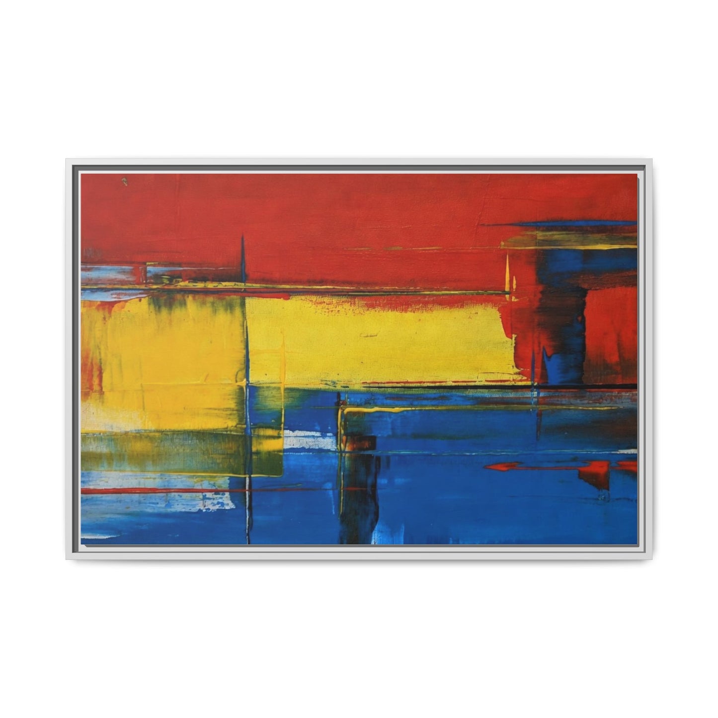Abstract Color Block Matte Canvas Framed Wall Art — Modern Red Yellow Blue Painting