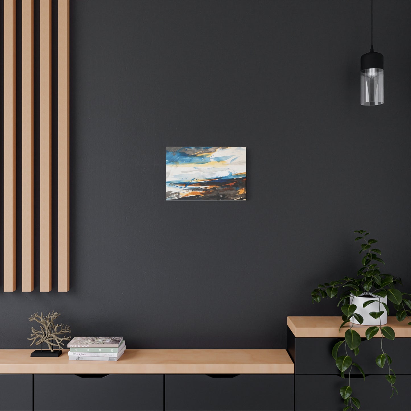 Abstract Oceanic Canvas Print — Blue & Amber Stretched Wall Art