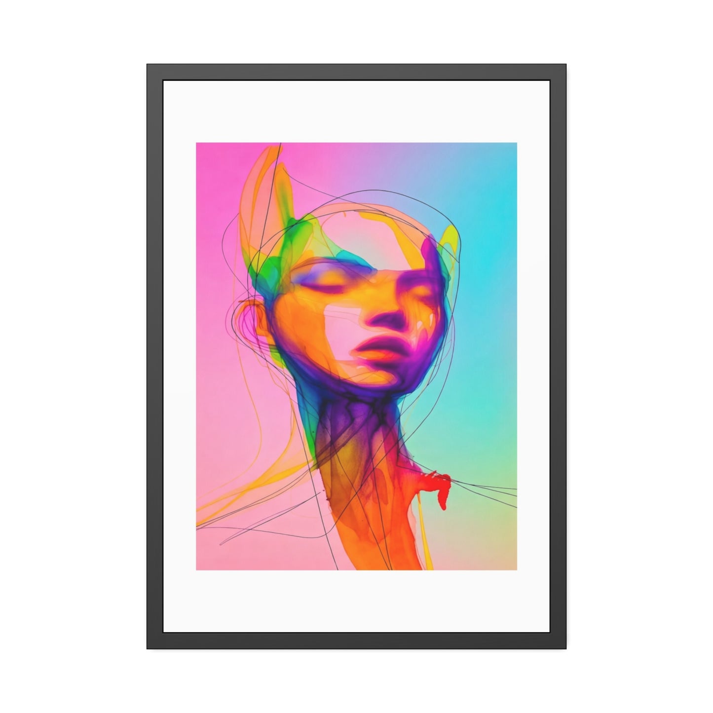 Framed Poster — Vibrant Neon Abstract Portrait Art Print