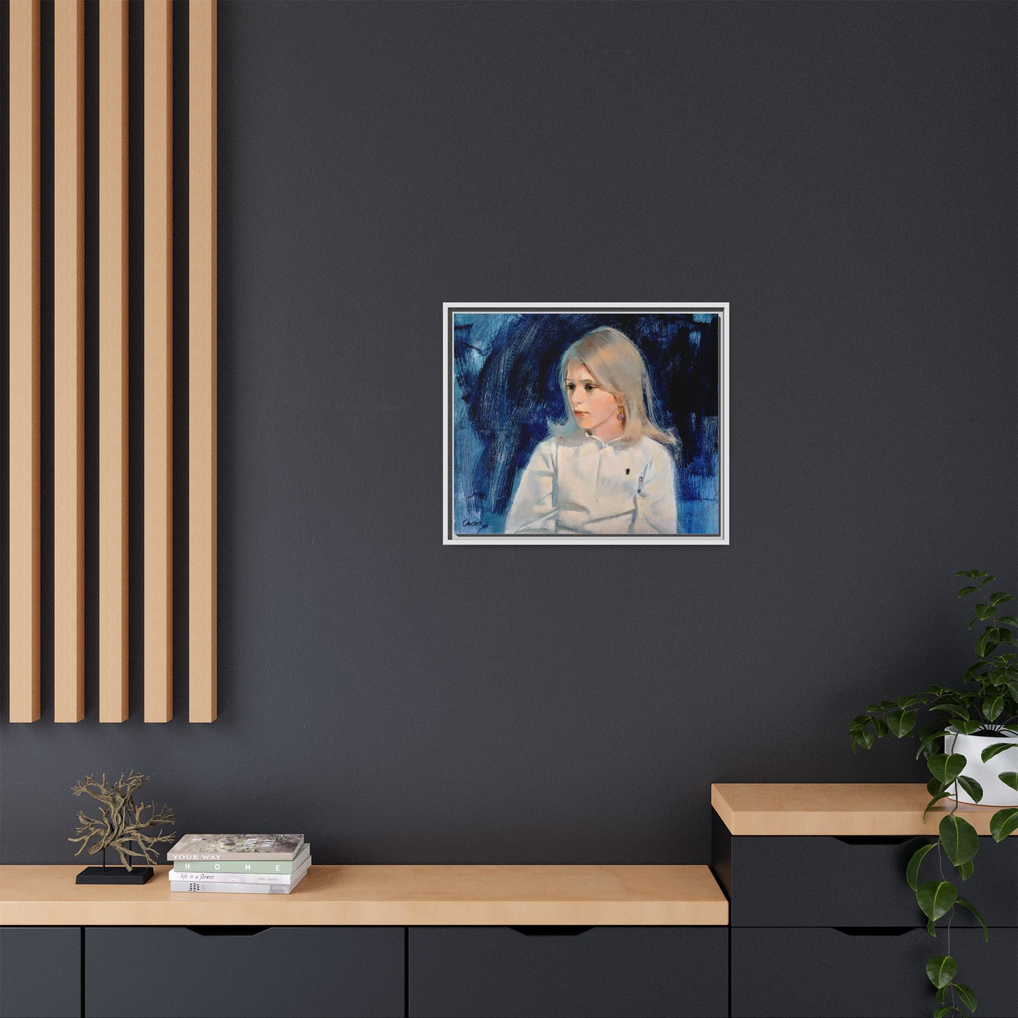 Painting of girl by Unknown Artist Framed Matte Canvas Classic Wall Art