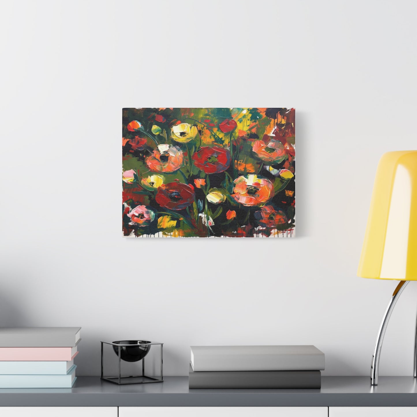 Bold Floral Abstract Canvas Print — Colorful Poppy Wall Art, Matte Stretched 1.25"