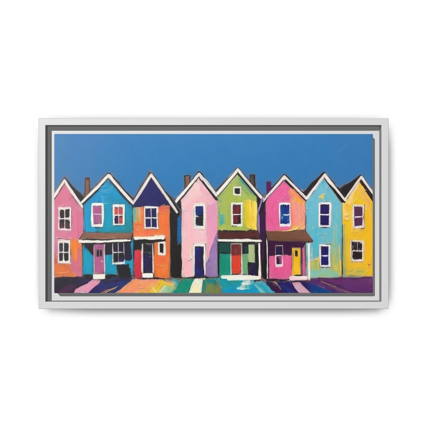 Colorful Beach Houses Matte Canvas Framed Wall Art