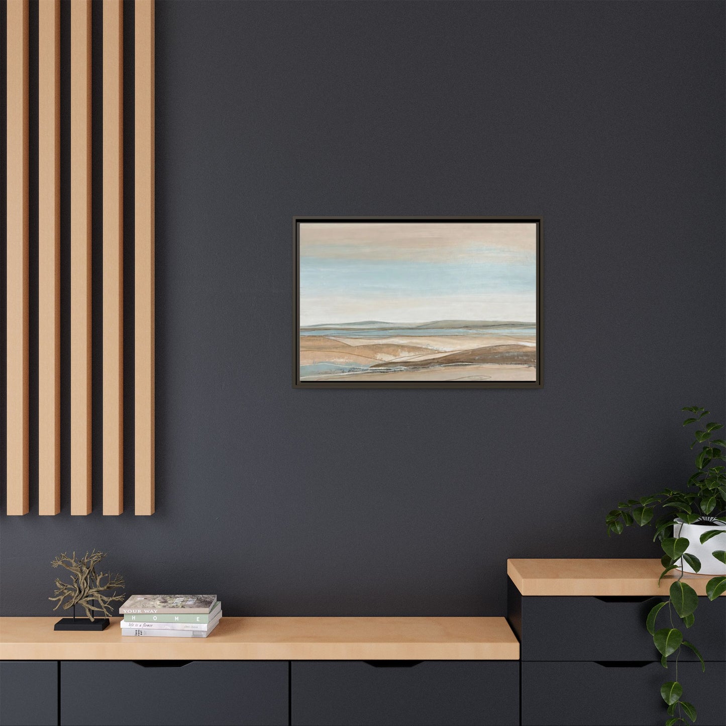 Framed Abstract Landscape Matte Canvas — Serene Coastal Horizon Wall Art