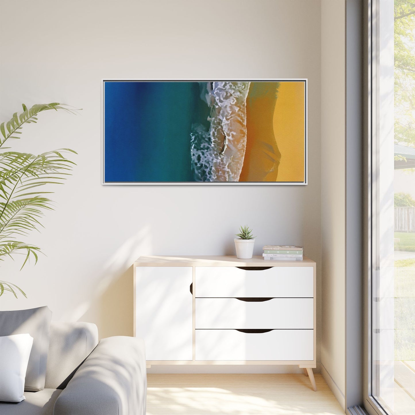 Framed Matte Canvas Seascape Print – Coastal Waves Wall Art