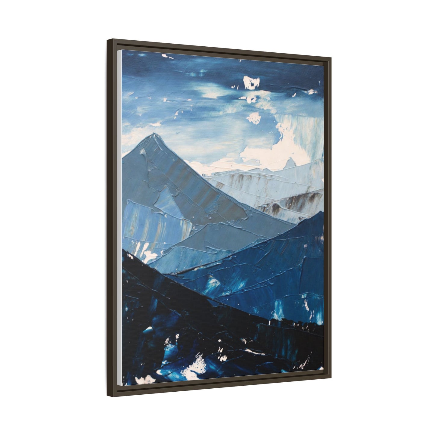 Blue Mountain Landscape Matte Canvas Framed | Abstract Mountain Wall Art