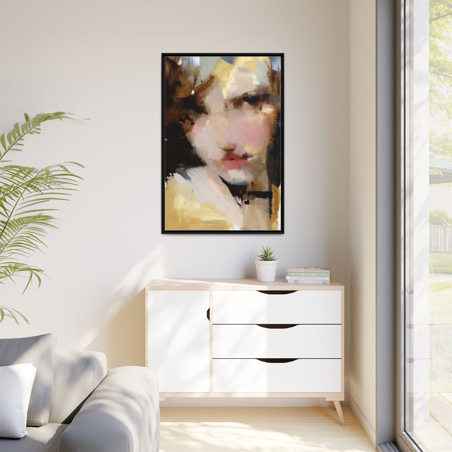 Abstract Portrait Matte Canvas Framed Print — Modern Feminine Wall Art