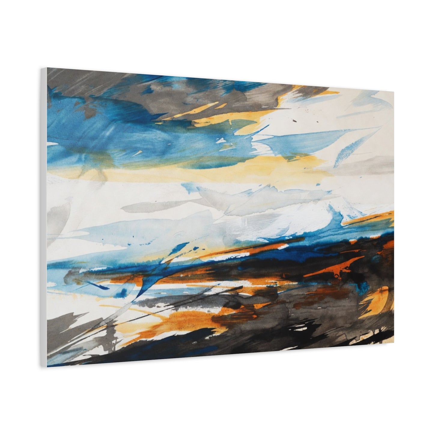 Abstract Oceanic Canvas Print — Blue & Amber Stretched Wall Art