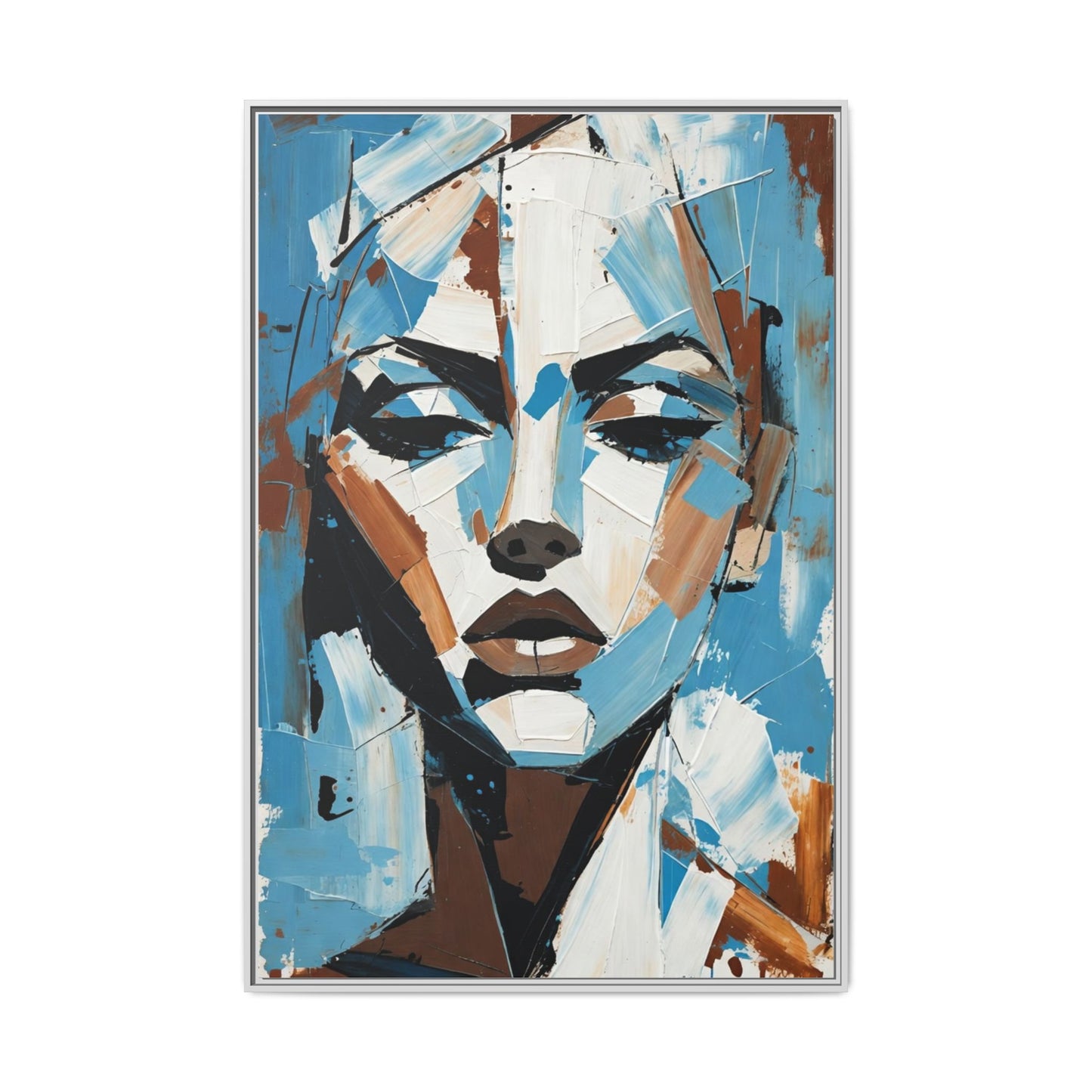 Abstract Blue Face Matte Canvas Wall Art — Framed Modern Portrait Print