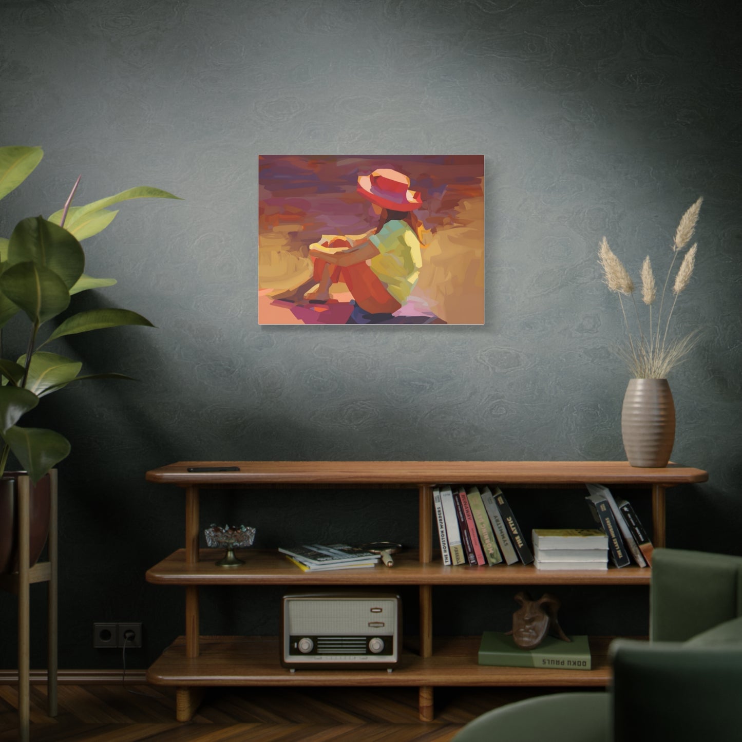 Sunset Daydream Canvas Art — Girl in Hat Matte Stretched Wall Art