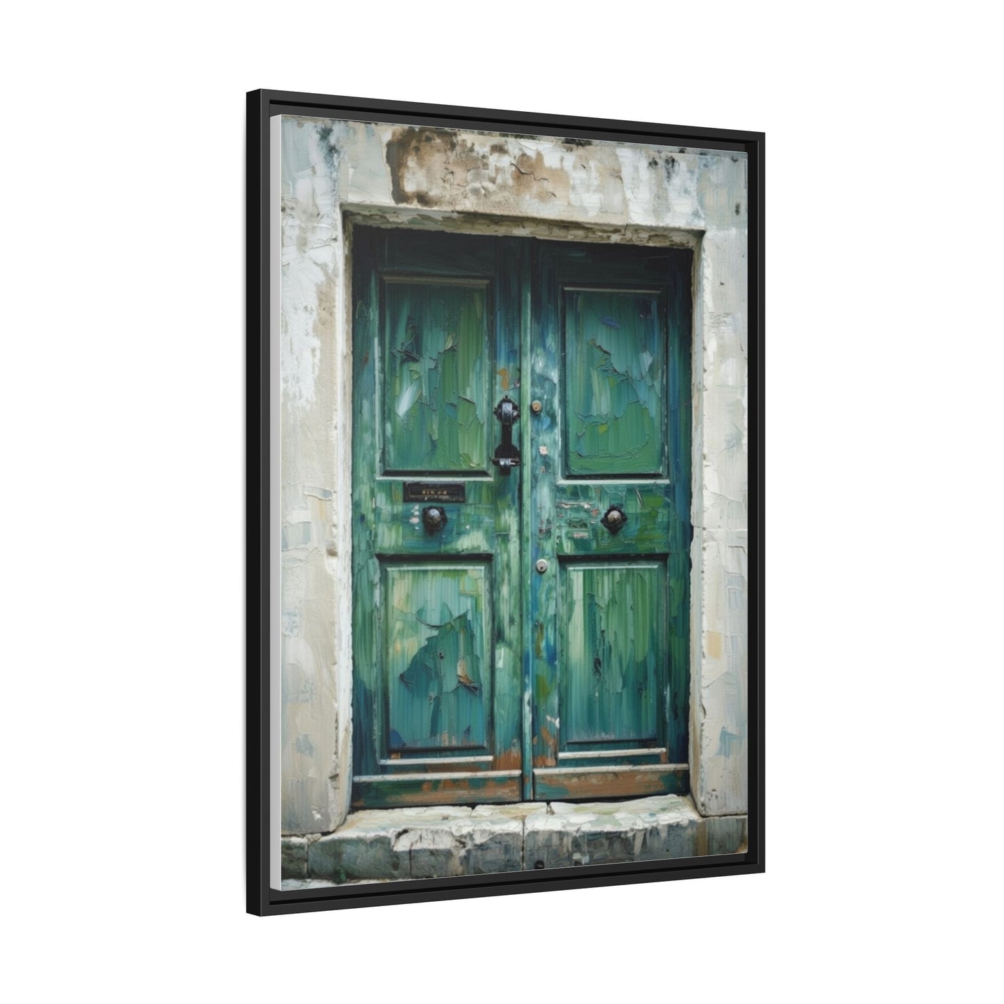 Framed Matte Canvas Art — Weathered Green Door Wall Print