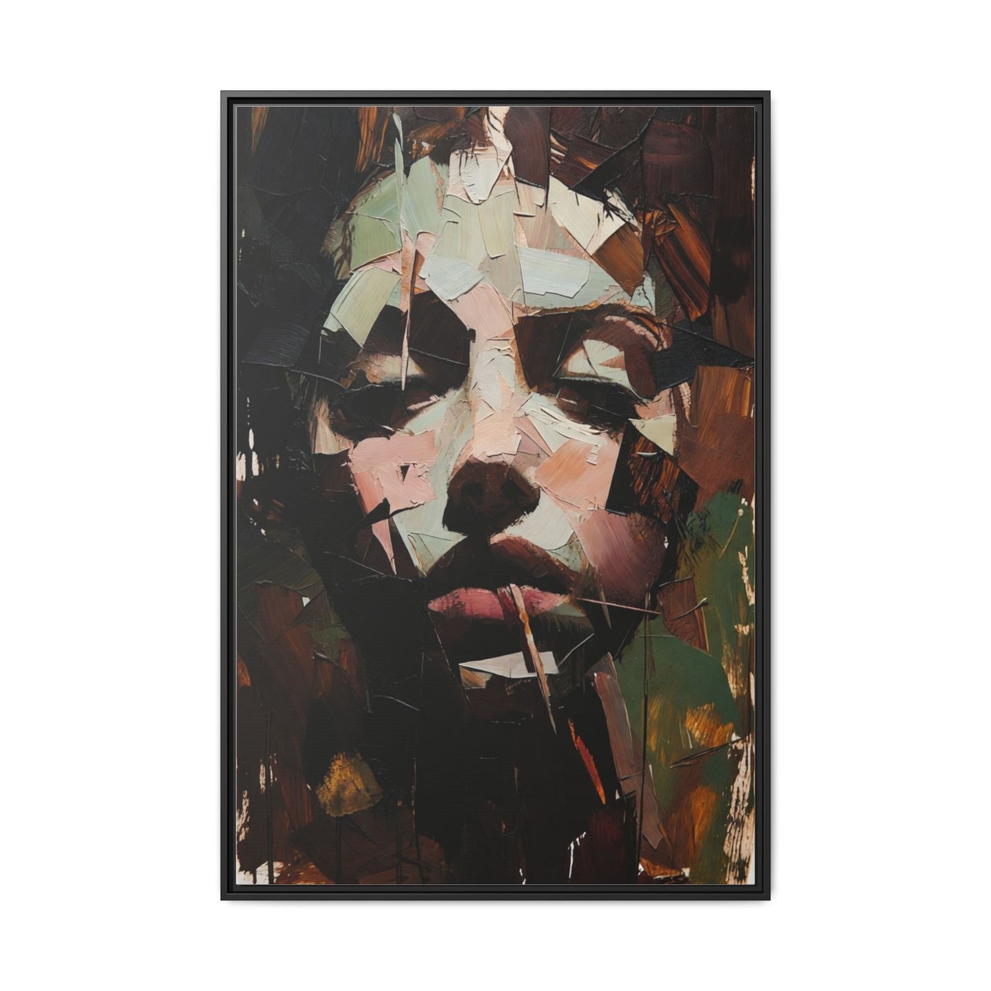 Matte Framed Canvas Art — Abstract Female Portrait, Moody Multicolor