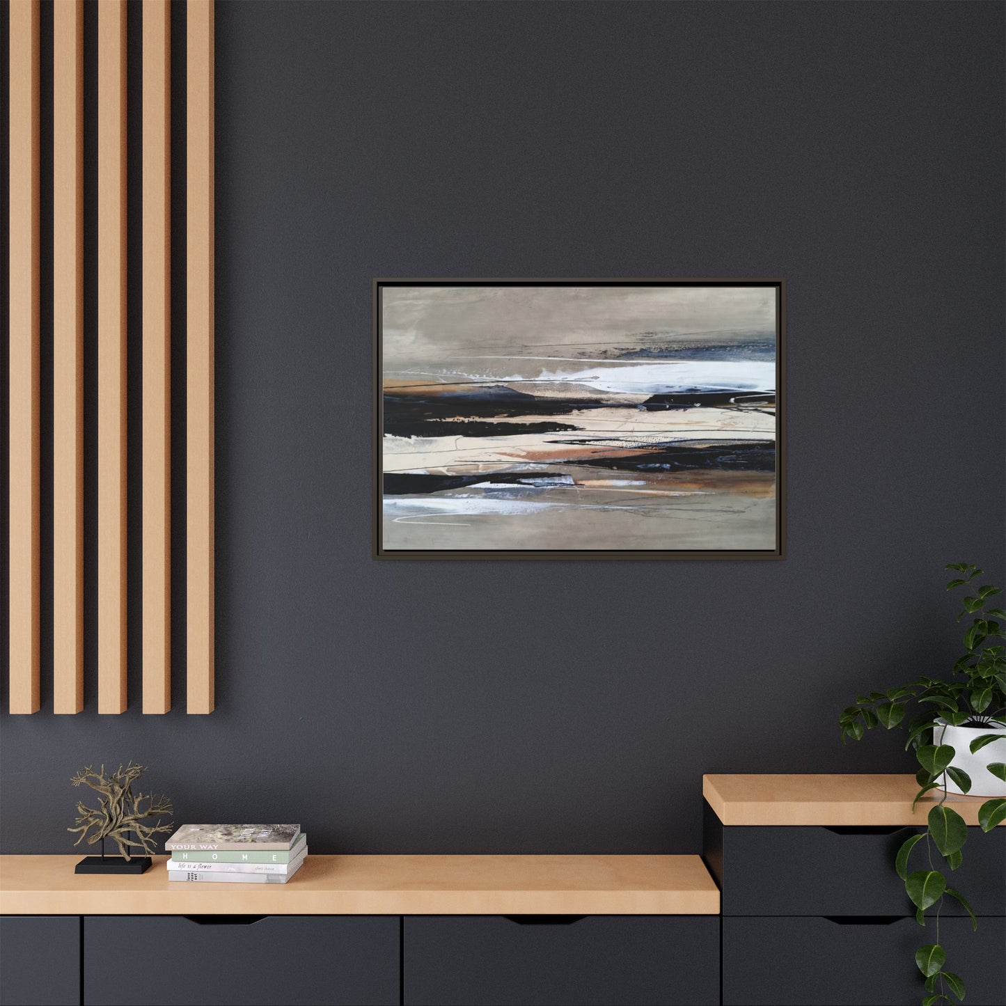 Abstract Seascape Matte Canvas Framed Wall Art — Neutral Coastal Landscape
