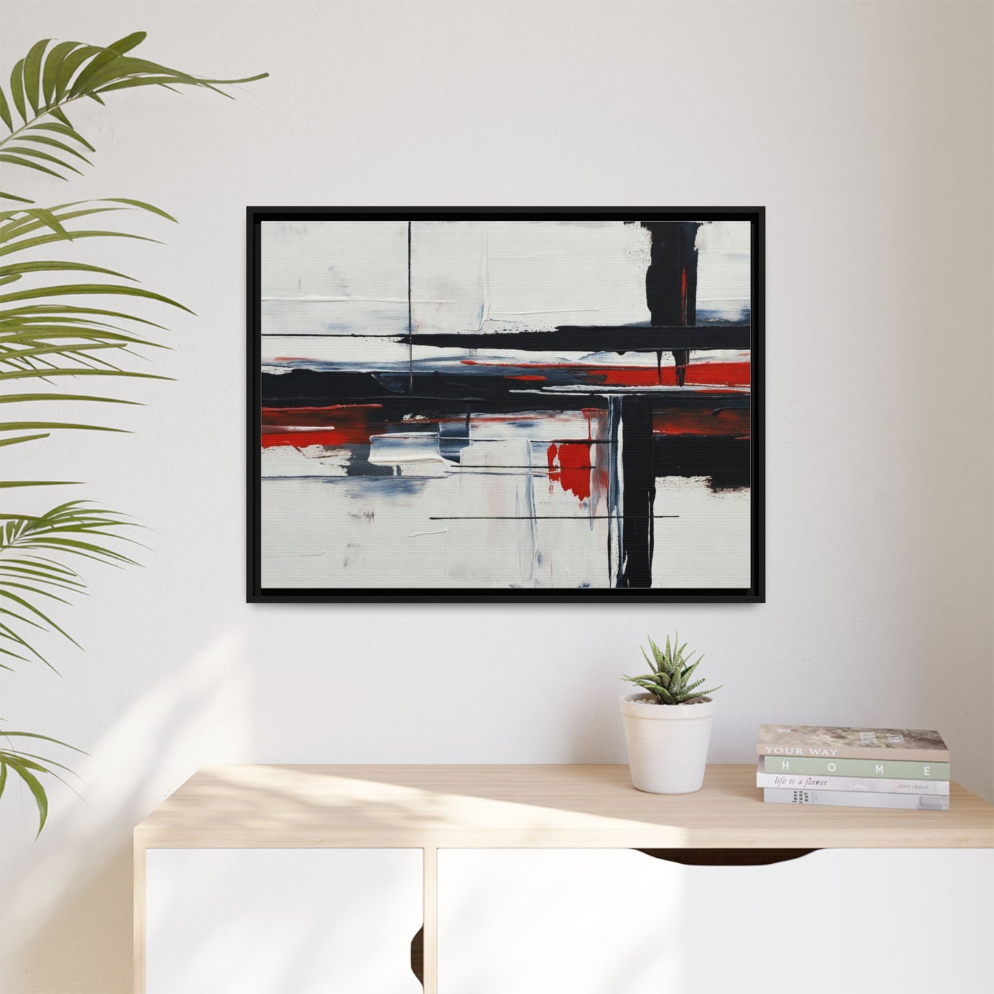 Abstract Red & Black Framed Canvas Art — Modern Matte Wall Painting