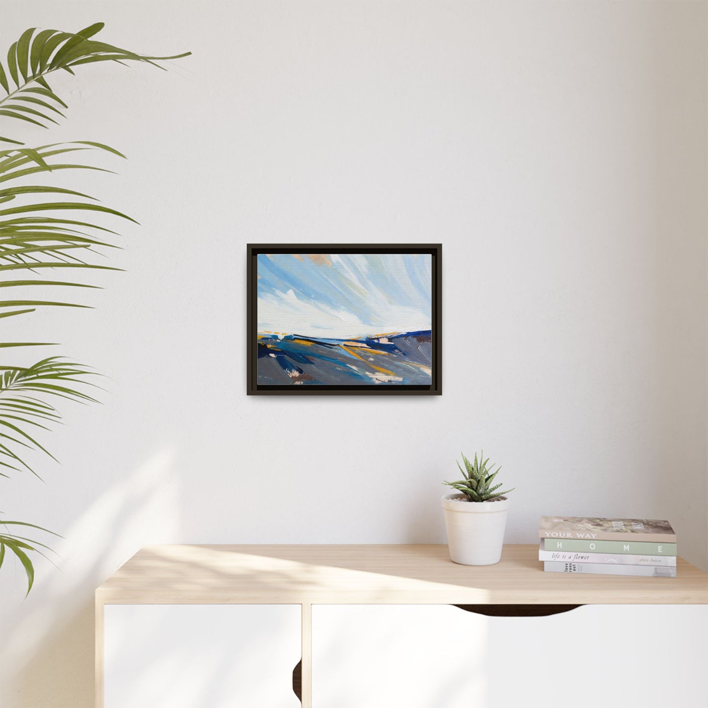 Framed Abstract Seascape Canvas Print — Matte Multi‑Color Wall Art