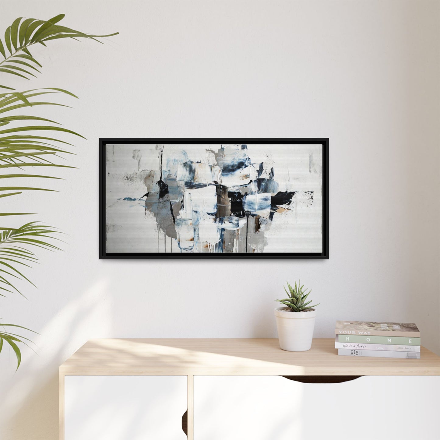 Framed Abstract Canvas Art — Blue Neutral Modern Wall Print