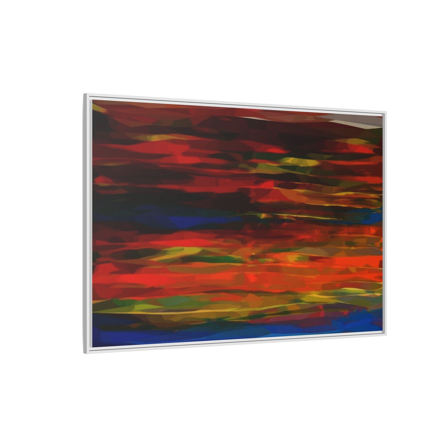 Abstract Multi-Color Matte Canvas Framed Wall Art — Bold Red & Blue Modern Painting