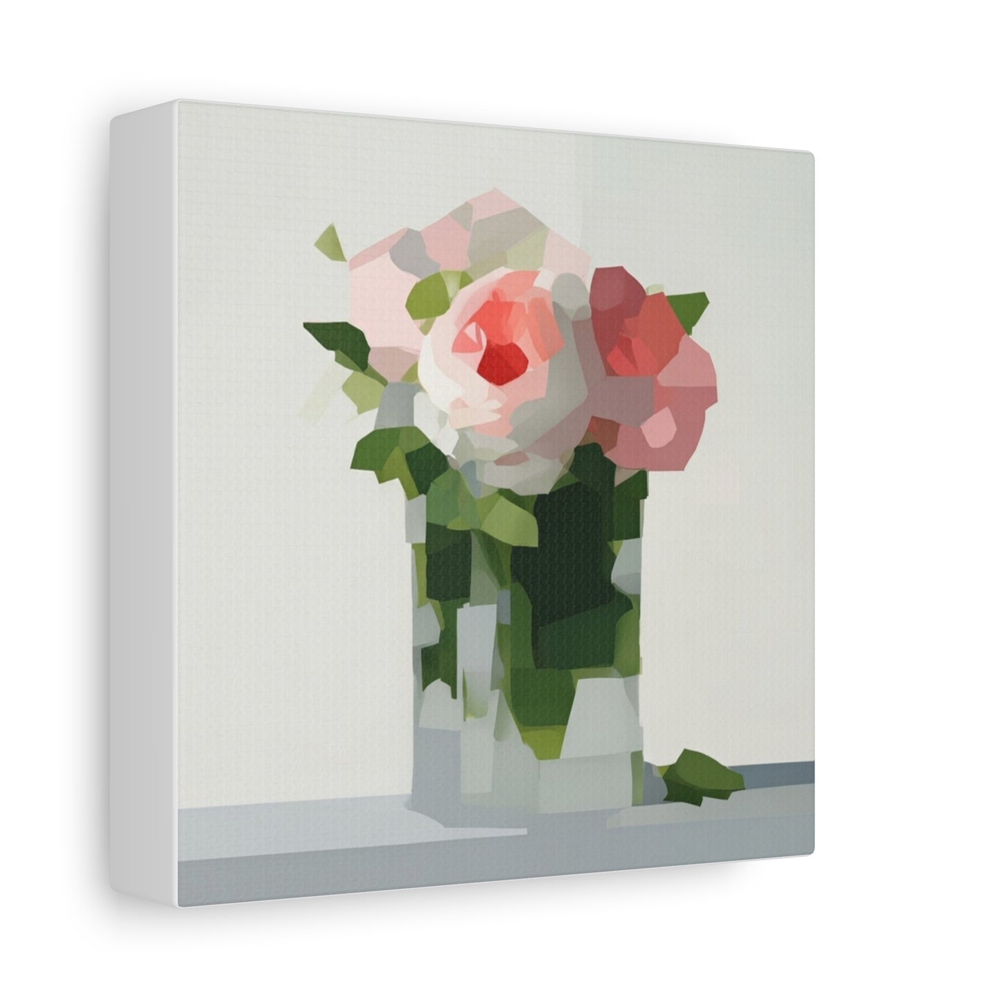Pink Roses Geometric Canvas Print — Stretched Matte Wall Art