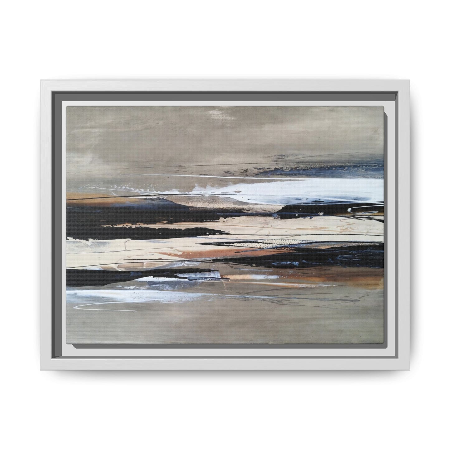 Abstract Seascape Matte Canvas Framed Wall Art — Neutral Coastal Landscape