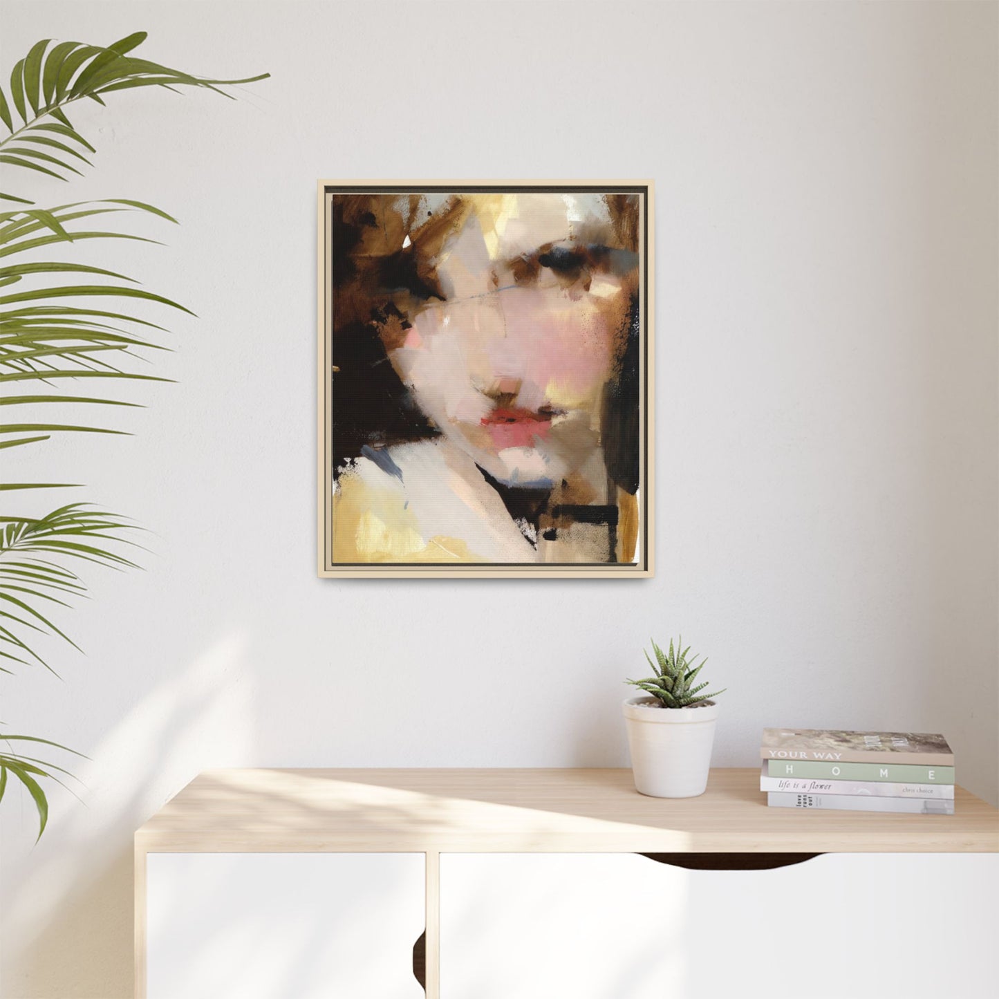 Abstract Portrait Matte Canvas Framed Print — Modern Feminine Wall Art