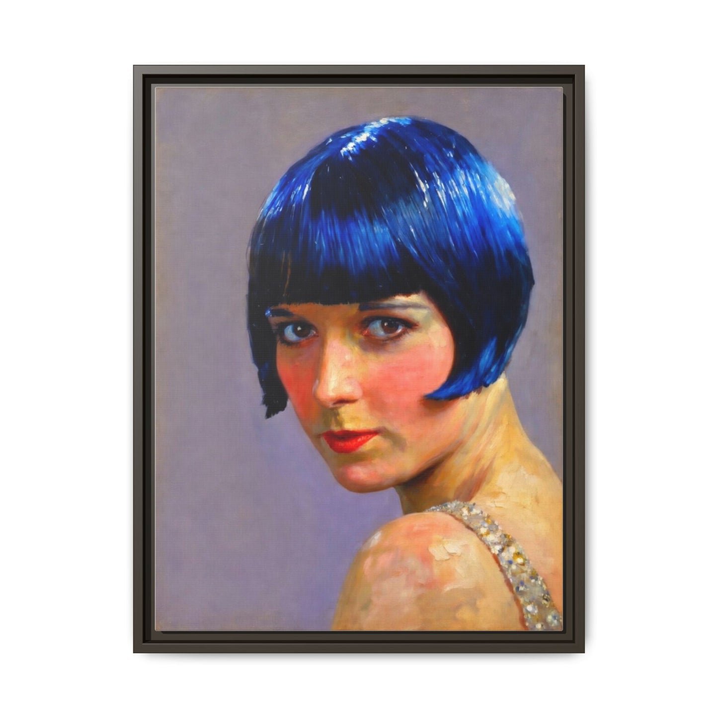 Framed Matte Canvas Art Print — Vintage Portrait with Blue Bob