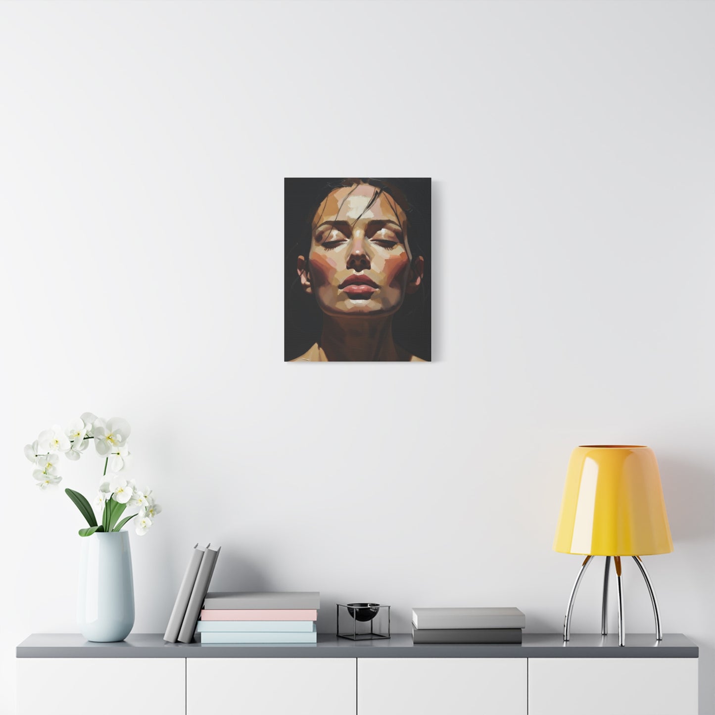 Contemporary Portrait Canvas Print — Meditative Woman Matte Stretched Wall Art